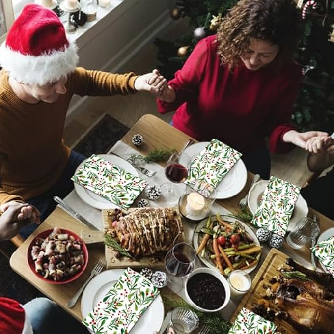 PACK OF 40 CHRISTMAS NAPKINS, CHRISTMAS BERRIES PAPER NAPKINS FOR CHRISTMAS, WINTER PARTY, BIRTHDAY, TABLE DECORATION CELEBRATION - Image 5